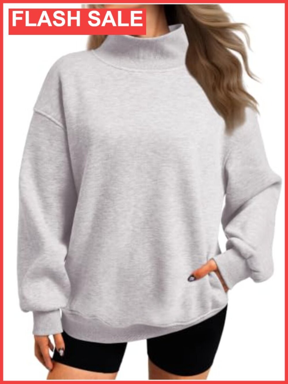 Oversized Mock Neck Cotton Fleece Sweatshirt Pullover Womens